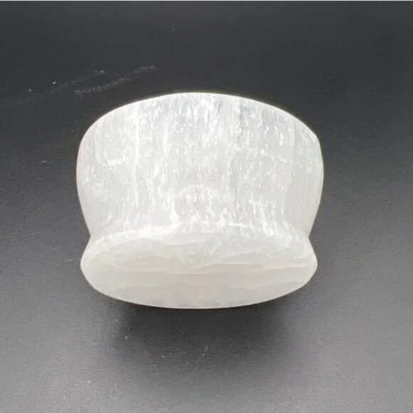 Small Natural Satin Spar Selenite Hand Carved Pedestal Bowl - Picture 3 of 5